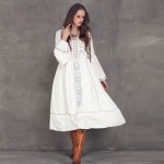 Women Dress 2017 Yuzi Spring New Casual Cotton Linen Dresses O-Neck High Waist Lantern Sleeve Vestido A8107 Vestidos Femininos