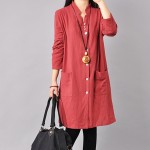 Women Dress Cotton Linen Shirts Dresses V Neck Plus Size Women Clothing Casual Loose Long Sleeve Red Blue Red Women Dresses