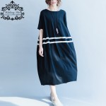 Women Dress Cotton Striped T-Shirt Summer Style Fashion Casual Loose Female Tops Black Long Tshirt Dresses Large Size Fit 100KG