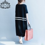 Women Dress Cotton Striped T-Shirt Summer Style Fashion Casual Loose Female Tops Black Long Tshirt Dresses Large Size Fit 100KG