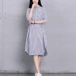 Women Dress Plus Size Women Clothing Loose Vertical Stripe Spring Dress Squarre Collar Three Quarter Sleeve Long Shirt  Dress