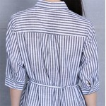 Women Dress Plus Size Women Clothing Loose Vertical Stripe Spring Dress Squarre Collar Three Quarter Sleeve Long Shirt  Dress