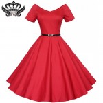 Women Dress Rockabilly Audrey Hepburn Dress Summer Cotton Vintage Solid Swing Pinup Red Robe Femme Sexy Dress Vestido De Festa