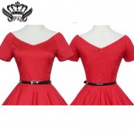 Women Dress Rockabilly Audrey Hepburn Dress Summer Cotton Vintage Solid Swing Pinup Red Robe Femme Sexy Dress Vestido De Festa