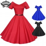 Women Dress Rockabilly Audrey Hepburn Dress Summer Cotton Vintage Solid Swing Pinup Red Robe Femme Sexy Dress Vestido De Festa