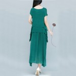 Women Dress Short Sleeve O Neck Cotton Linen Dress Solid Color Casual Loose Long Dress Plus Size Women Clothing Vintage Dress