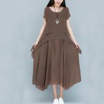 Women Dress Short Sleeve O Neck Cotton Linen Dress Solid Color Casual Loose Long Dress Plus Size Women Clothing Vintage Dress