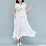 Women Dress Short Sleeve O Neck Cotton Linen Dress Solid Color Casual Loose Long Dress Plus Size Women Clothing Vintage Dress