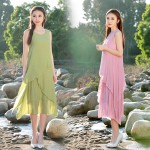 Women Dress Solid Color Loose Cotton Linen Vintage Dress Sleeveless O Neck White Blue Green Red Color Summer Dress