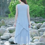 Women Dress Solid Color Loose Cotton Linen Vintage Dress Sleeveless O Neck White Blue Green Red Color Summer Dress