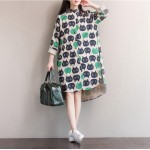 Women Dress Winter Autumn Long Sleeve Tshirt Dress Turn Down Collar Dresses Casual Owl Print Vintage Dress