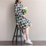 Women Dress Winter Autumn Long Sleeve Tshirt Dress Turn Down Collar Dresses Casual Owl Print Vintage Dress