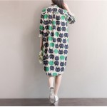 Women Dress Winter Autumn Long Sleeve Tshirt Dress Turn Down Collar Dresses Casual Owl Print Vintage Dress