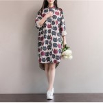 Women Dress Winter Autumn Long Sleeve Tshirt Dress Turn Down Collar Dresses Casual Owl Print Vintage Dress