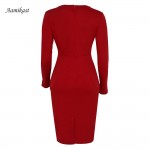 Women Dresses Autumn Winter Hot Sale 2017 V-neck Knee-length Full Sleeve Bodycon Pencil Party Cocktail Office Dress Size  XL XXL