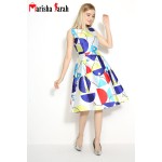 Women Elegant Celebrity Vintage Retro Flower Floral Print Vest Dresses Sleeveless O-Neck Knee-length Dress Vestido de Fiesta