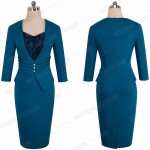 Women Elegant Formal Work Business Office Chic Buttons Peplum Fitted Sheath Bodycon Pencil Dress EB361