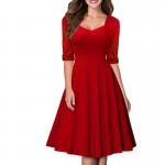 Women Elegant Vintage Pin Up Bow Ruched Tunic Business Half Sleeve Casual Wear To Work Party Stretch Bodycon A Line Skater Dress