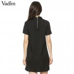 Women Faux PU leather collar black dress short sleeve summer turn-down collar A-line mini dress Vestidos casual dress QZ2292