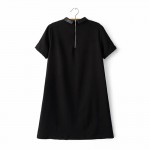 Women Faux PU leather collar black dress short sleeve summer turn-down collar A-line mini dress Vestidos casual dress QZ2292