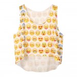 Women Fitness Sexy Emoji Printed Tank Tops Knitted Crop Top Work Out Sleeveless T-shirt Tops