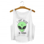 Women Fitness Sexy Emoji Printed Tank Tops Knitted Crop Top Work Out Sleeveless T-shirt Tops