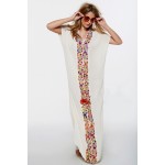 Women Flower Embroidered Cotton Loose Casual Long Dress beach Hippie Boho People Summer V Neck Turkish Robes New