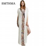 Women Flower Embroidered Cotton Loose Casual Long Dress beach Hippie Boho People Summer V Neck Turkish Robes New