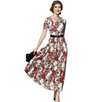 Women Flower Print Lace Dress 2017 New Summer Fashion Vintage Runway Long Maxi Dress Evening Party Dresses Vestido De Festa 