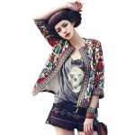 Women Jacket  Autumn Outerwear Vintage Tribal Printed ethnic jacket  blouson femme Slim Coat  ONY8090