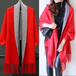 Women Jacket Knitting Coat Double Knitting Cardigan Female Bats Shirt Tassels Cloak Shawl Sweater Coat