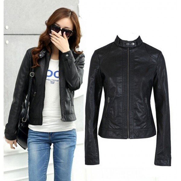 Women Leather Jacket Single Pimkie Washed PU Leather Motorcycle Jacket PIMKIE Jacket Slim Female Soft Leather Large Size S-XXXL