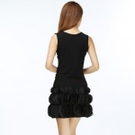 Women Little Black Dress Sleeveless O-Neck Casual Mini Bud Dress 3D Flower Appliques Chiffon Dance Mujer Summer Dress