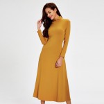 Women Long Dress Winter Autumn Sexy Dresses Turtleneck Long Sleeve Knitted Vintage Yellow Green Dress Vestidos 2017 Fashion