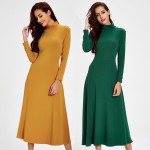 Women Long Dress Winter Autumn Sexy Dresses Turtleneck Long Sleeve Knitted Vintage Yellow Green Dress Vestidos 2017 Fashion