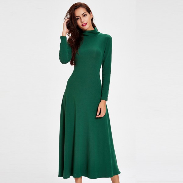 Women Long Dress Winter Autumn Sexy Dresses Turtleneck Long Sleeve Knitted Vintage Yellow Green Dress Vestidos 2017 Fashion