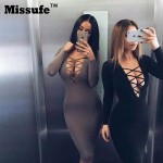 Women Long Sleeve Summer Dress 2017 Vestidos Sexy Club Dress Slim Pencil Midi Bodycon Party Cross Halter Lace Up Bandage Dresses