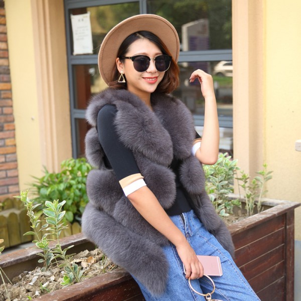 Women Natural Real Fox Fur Vest Spring Winter Sleeveless Women Coat Gilet Ladies Genuine Fur Coat Female Real Fur Vest Waistcoat