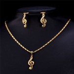 Women Necklace Earrings Jewelry Set Music Note Romantic Gift Engagement Dress Accessories Gold Plated Platinum Plated S111