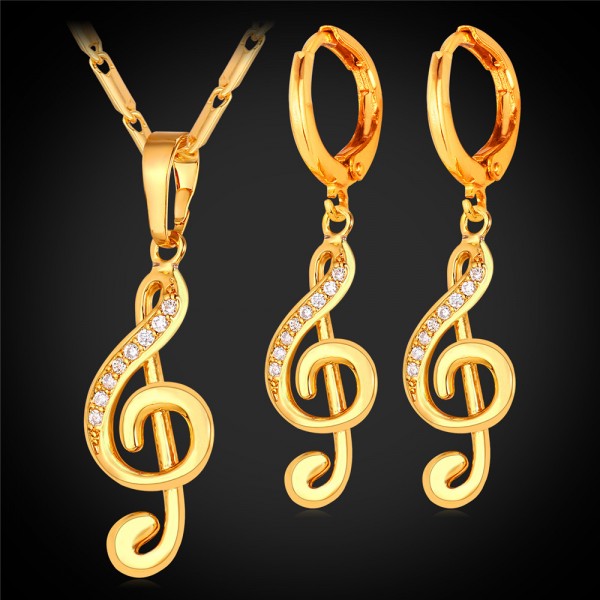 Women Necklace Earrings Jewelry Set Music Note Romantic Gift Engagement Dress Accessories Gold Plated Platinum Plated S111