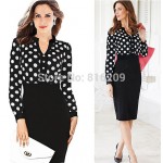 Women Office Dresses 2017 Autumn New Fashion Polka Dot V Neck Long Sleeve Pencil Dress Women Bodycon Dress For Formal Work Wear