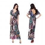 Women Plus Size Dress Summer Fashion Bohemian Beach Print Contrast Color Dress Sexy Deep V Neck Backless New Maxi Dresses 6XL