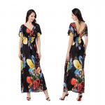 Women Plus Size Dress Summer Fashion Bohemian Beach Print Contrast Color Dress Sexy Deep V Neck Backless New Maxi Dresses 6XL