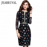 Women Runway Dress 2017 Spring Fashion Long Sleeve Vintage Embroidery Lace Partchwork Slim Tunic Bodycon Party Dresses Vestidos