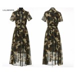 Women Short Sleeve Camouflage Dress Ladies Chiffon Dresses New 2017 Summer Thin Dress Turn Down Collar Camo Print Free Shipping