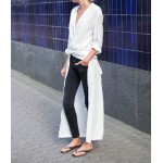 Women Street wear fashion white shirt dress long loose one size all-match long-sleeved shirt dress casual style summer