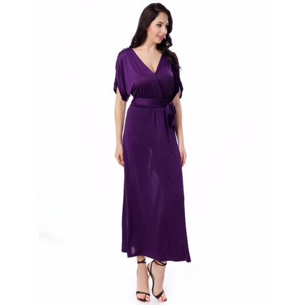 Women Sumer beach dress V Neck Short Sleeve Solid Plus Size 6XL Empire Ankle Length Dresses