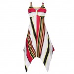 Women Summer Beach Dress Geometric Stripe Print V Sleeveless Slip Dress Asymmetric Hem Swing Boho Casual One-Piece Blue/Yellow