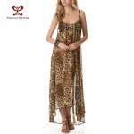 Women Summer Dress Bohemian Style Sexy Dress Strapless Backless Asymmetry Chiffon Leopard Beach Long Dress Casual Dress NC-245