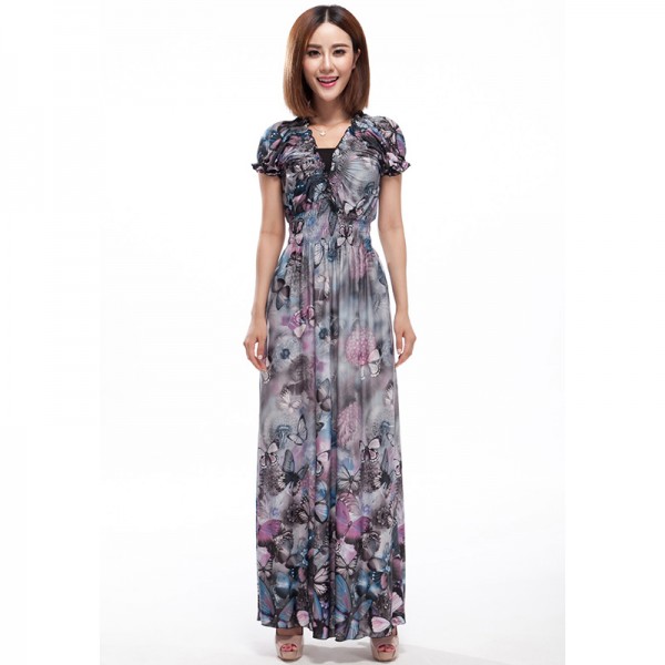 Women Summer Dress Butterfly Printed Bohemian Dresses 5XL 6XL Plus Size Dress Ruffles Long Maxi Dress
